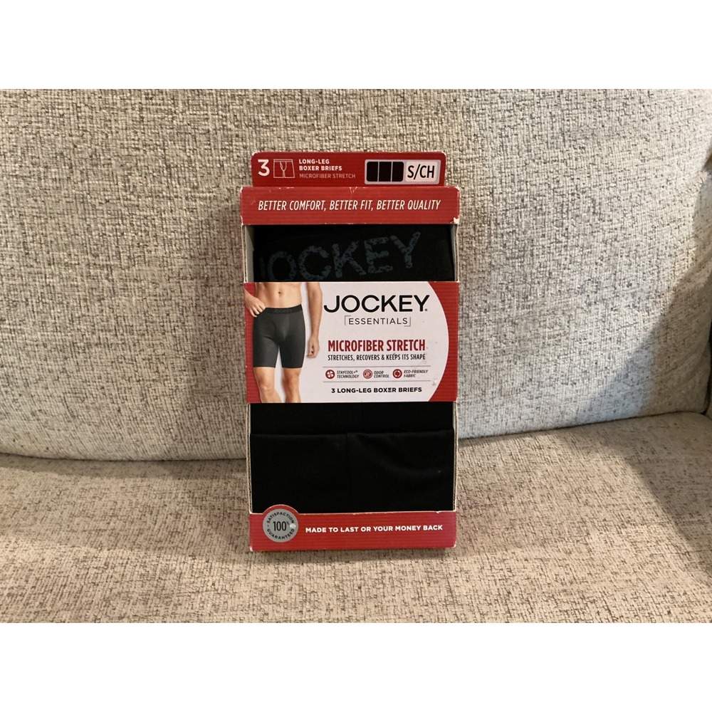 Jockey Essentials Mens 3 Pack Microfiber Stretch Long Leg‎ Boxer Briefs Black S